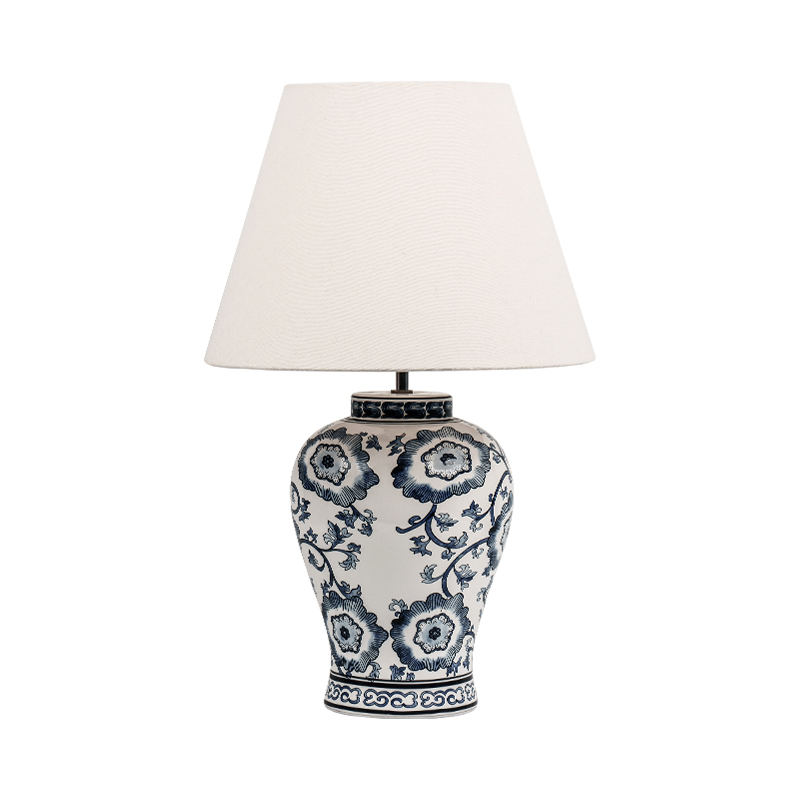 Ny kinesisk stil blå og hvid porcelæn bordlampe
